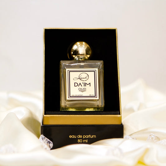 Da’im Oud perfume bottle—luxury oud fragrance with notes of saffron, amberwood, and sandalwood for a warm, captivating scent.