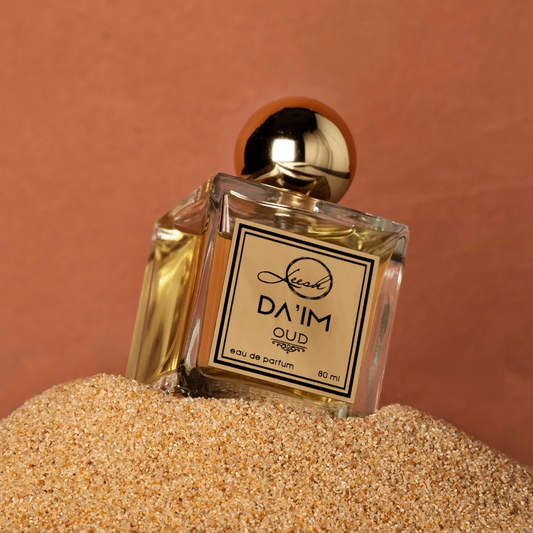 Da’im Oud by Leesh Fragrances — a luxury unisex perfume blending agarwood oud, amber, jasmine, and saffron. A timeless fragrance inspired by the Middle East and Western florals, evoking warmth, depth, and modern sophistication.
