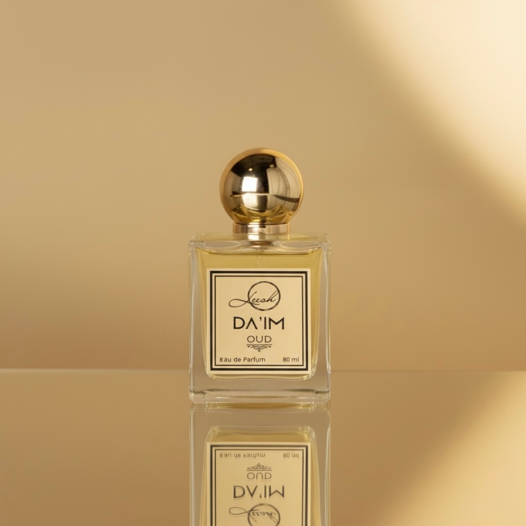 Da’im Oud by Leesh Fragrances — a luxury unisex perfume blending agarwood oud, amber, jasmine, and saffron. A timeless fragrance inspired by the Middle East and Western florals, evoking warmth, depth, and modern sophistication.
