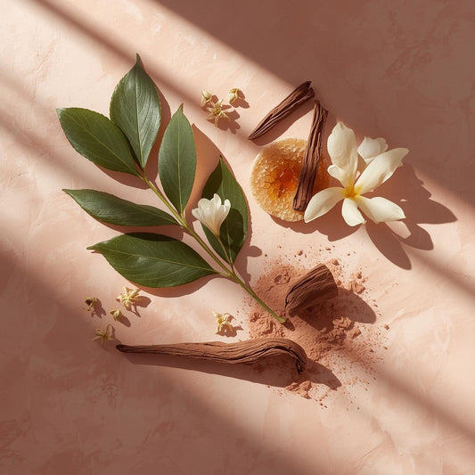 Fragrance notes of Her First perfume — patchouli, cedarwood, vanilla, jasmine, rose, ylang-ylang, amber, and musk — a luxury scent designed to celebrate confidence, femininity, and unforgettable first moments.