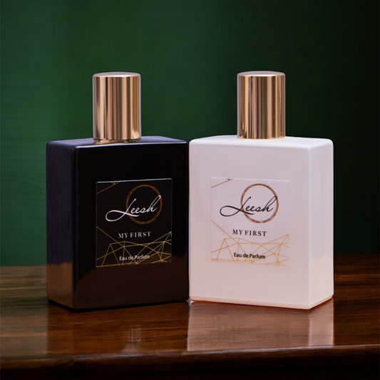 His and Her My First fragrances by Leesh — Her My First features patchouli, cedarwood, vanilla, jasmine, rose, ylang-ylang, amber, and musk. His My First features cedarwood, amber, bergamot, and black pepper. Celebrate unforgettable first moments with these bold, confident, and empowering scents.
