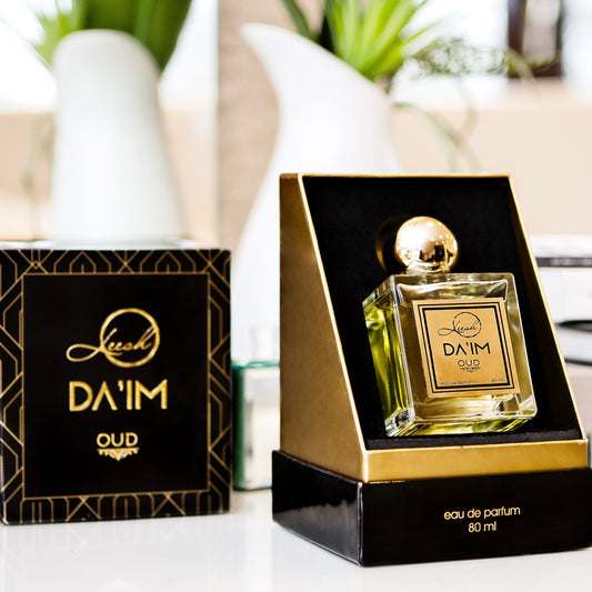 Close-up of Da’im Oud bottle—luxurious oud perfume crafted for those who love bold, elegant, and unforgettable scents.